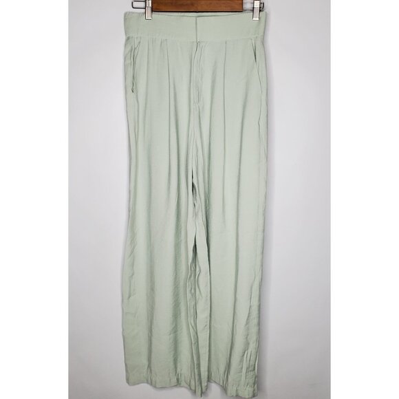 Zara Womens Wide Leg Pants Size XS Light Green High Rise Pleated Flowy Beach - Picture 1 of 8